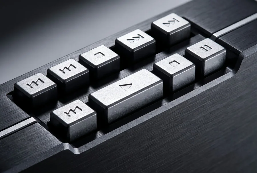 Row of machined transport keys standing proud of the body